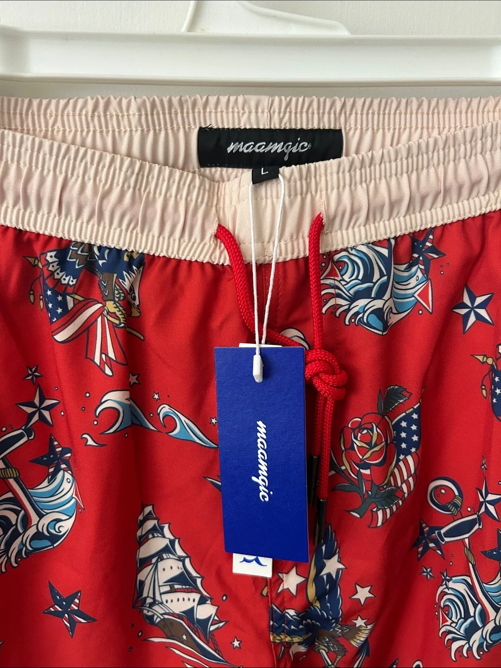 Men's Maamgic Red Nautical Print Swim Trunks